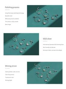 方晶鋯石字母裝飾銀婚戒適合女士新娘婚禮精細首飾類