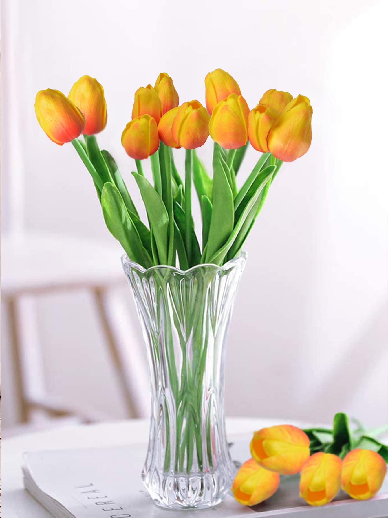 10pcs Tulip Artificial Flower, Real Touch Artificial Bouquet, Fake Flower For Wedding Decoration, Flowers For Home Garden Decor - Pink - View 1