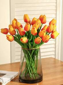 10pcs Tulip Artificial Flower, Real Touch Artificial Bouquet, Fake Flower For Wedding Decoration, Flowers For Home Garden Decor - Pink - View 2