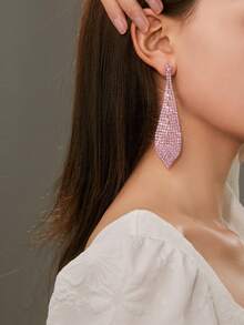 Bông tai thả trang trí bằng đá rhinestone - Hồng - Xem 5