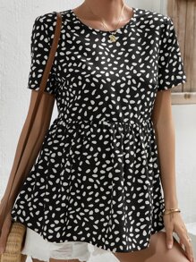 SHEIN Maternity Dalmatian Print Peplum Blouse - Black and White - View 1