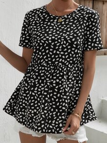 SHEIN Maternity Dalmatian Print Peplum Blouse - Black and White - View 3