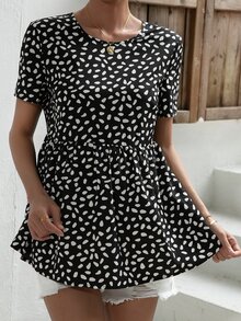 SHEIN Maternity Dalmatian Print Peplum Blouse - Black and White - View 5