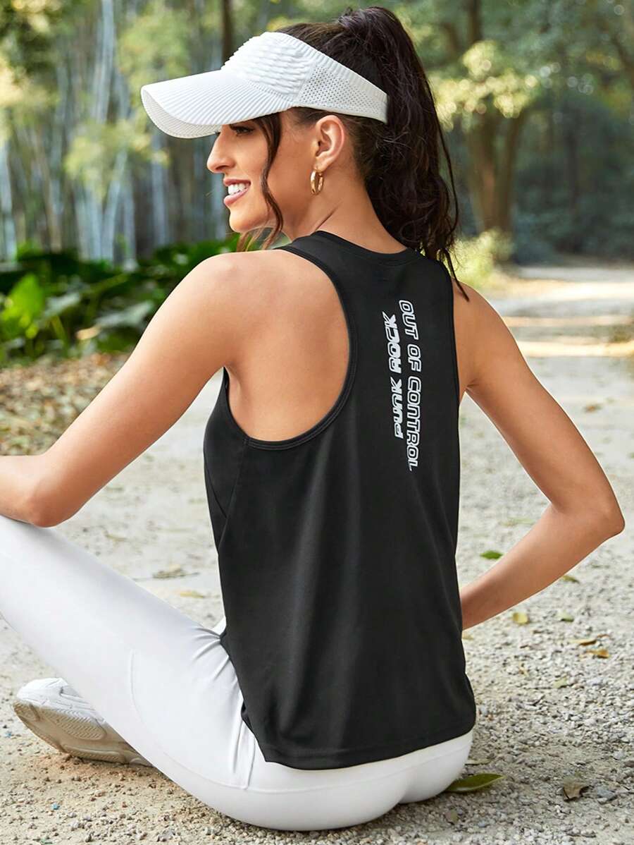 SHEIN Yoga Trendy Slogan Graphic Sports Tank Top - Black - View 1