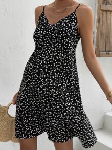 SHEIN Maternidad Vestido de tirantes con estampado de corazón - Blanco y Negro - Ver 1
