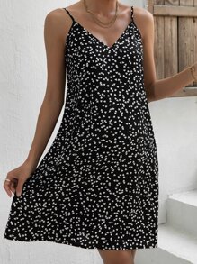 SHEIN Maternidad Vestido de tirantes con estampado de corazón - Blanco y Negro - Ver 4