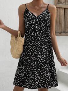 SHEIN Maternidad Vestido de tirantes con estampado de corazón - Blanco y Negro - Ver 5