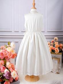 Tween Girls Surplice Neck Bow Side Party Dress - White - View 2