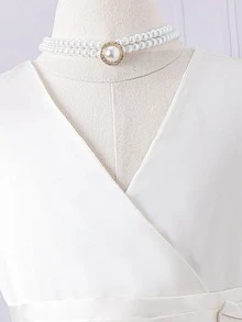 Tween Girls Surplice Neck Bow Side Party Dress - White - View 4