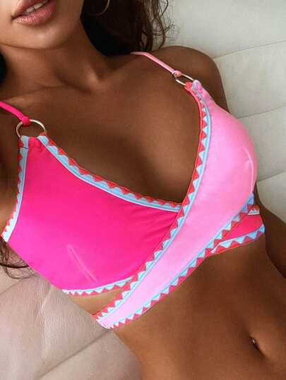 Colorblock Wrap Bikini Top Summer