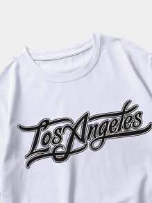 ROMWE MEN Prep Men Letter Tee & Striped Trim Shorts - Multicolor - View 4