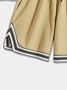 ROMWE MEN Prep Men Letter Tee & Striped Trim Shorts - Multicolor - View 5