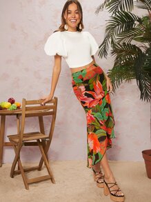 SHEIN Haute Puff Sleeve Tie Backless Crop Top - White - View 5