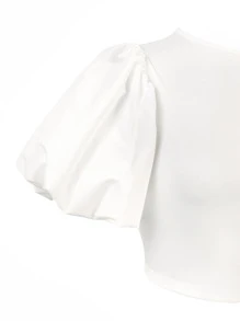 SHEIN Haute Puff Sleeve Tie Backless Crop Top - White - View 8