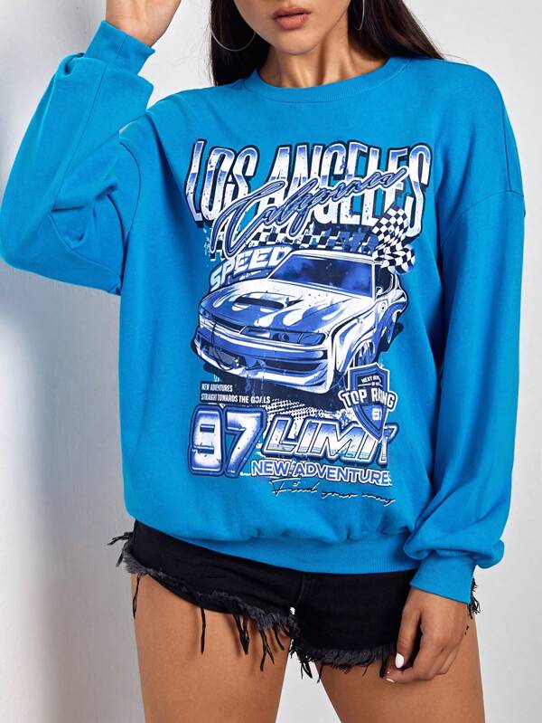 SHEIN X Made in America Car And Letter Graphic Drop Shoulder Sweatshirt
