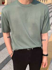 DAZY Men Solid Round Neck Knit Top - Mint Green - View 1