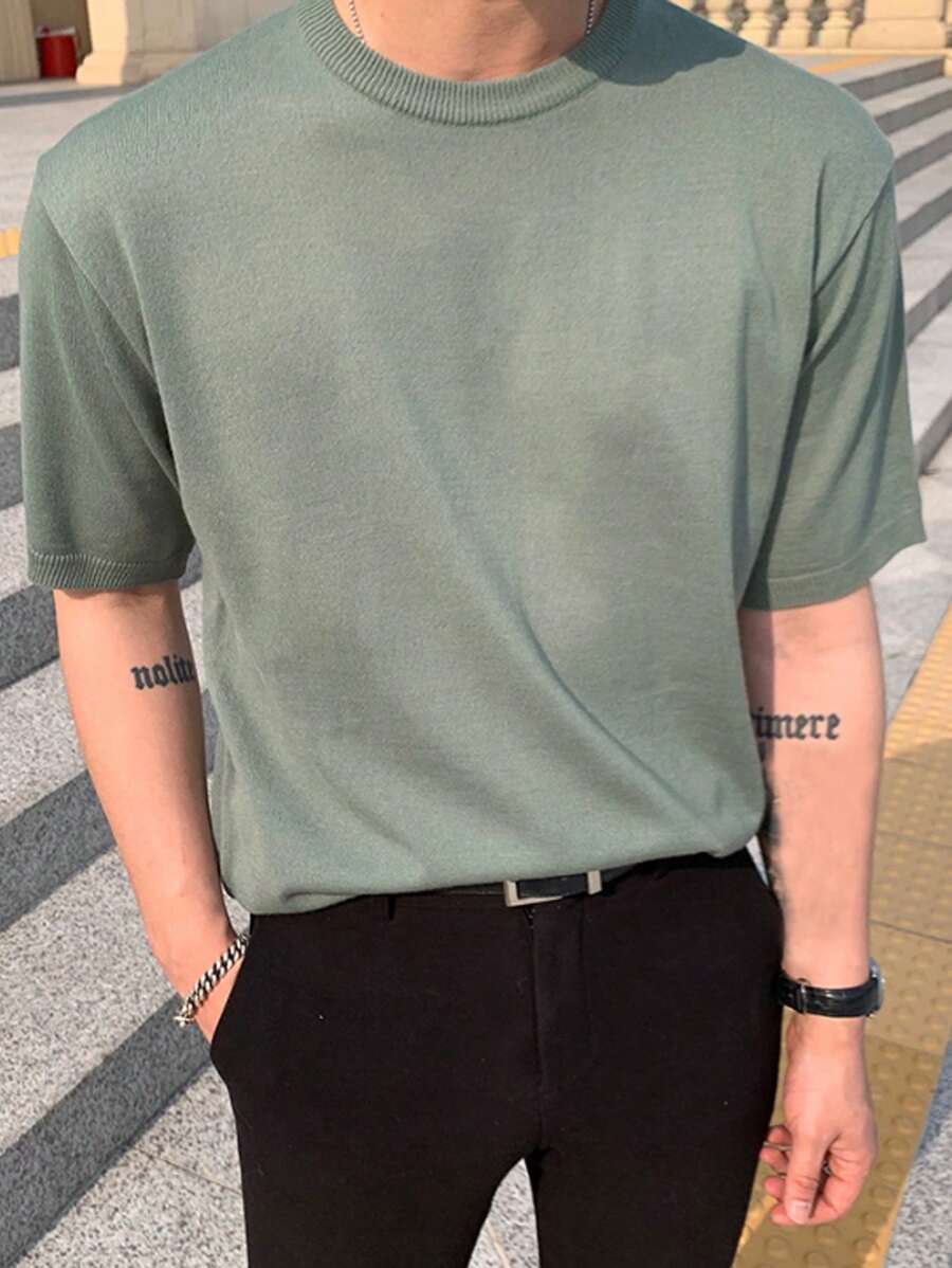 DAZY Men Solid Round Neck Knit Top - Mint Green - View 1