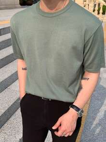 DAZY Men Solid Round Neck Knit Top - Mint Green - View 2