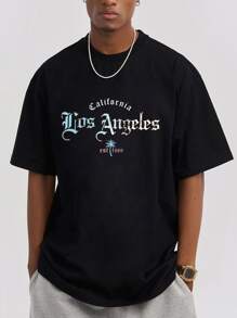 ROMWE MEN Hombres Camiseta con estampado de letra - Negro - Ver 1