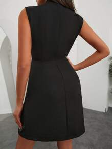 EURMUSE Solid V Neck Wrap Dress - Black - View 2