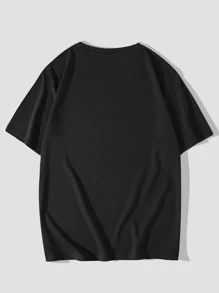 ROMWE MEN Hombres Camiseta con estampado de letra - Negro - Ver 2