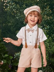 SHEIN 小男童襯衫和背帶短褲和配件帽