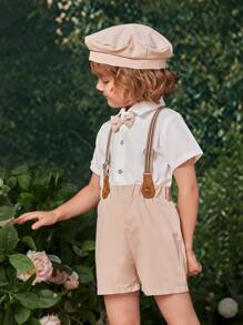 SHEIN 小男童襯衫和背帶短褲和配件帽