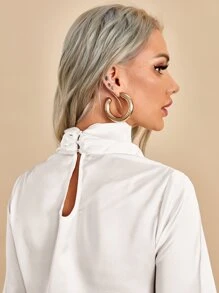 SHEIN BIZwear Tay áo Đèn lồng Xa ten Áo Trang phục làm việc - trắng - Xem 5