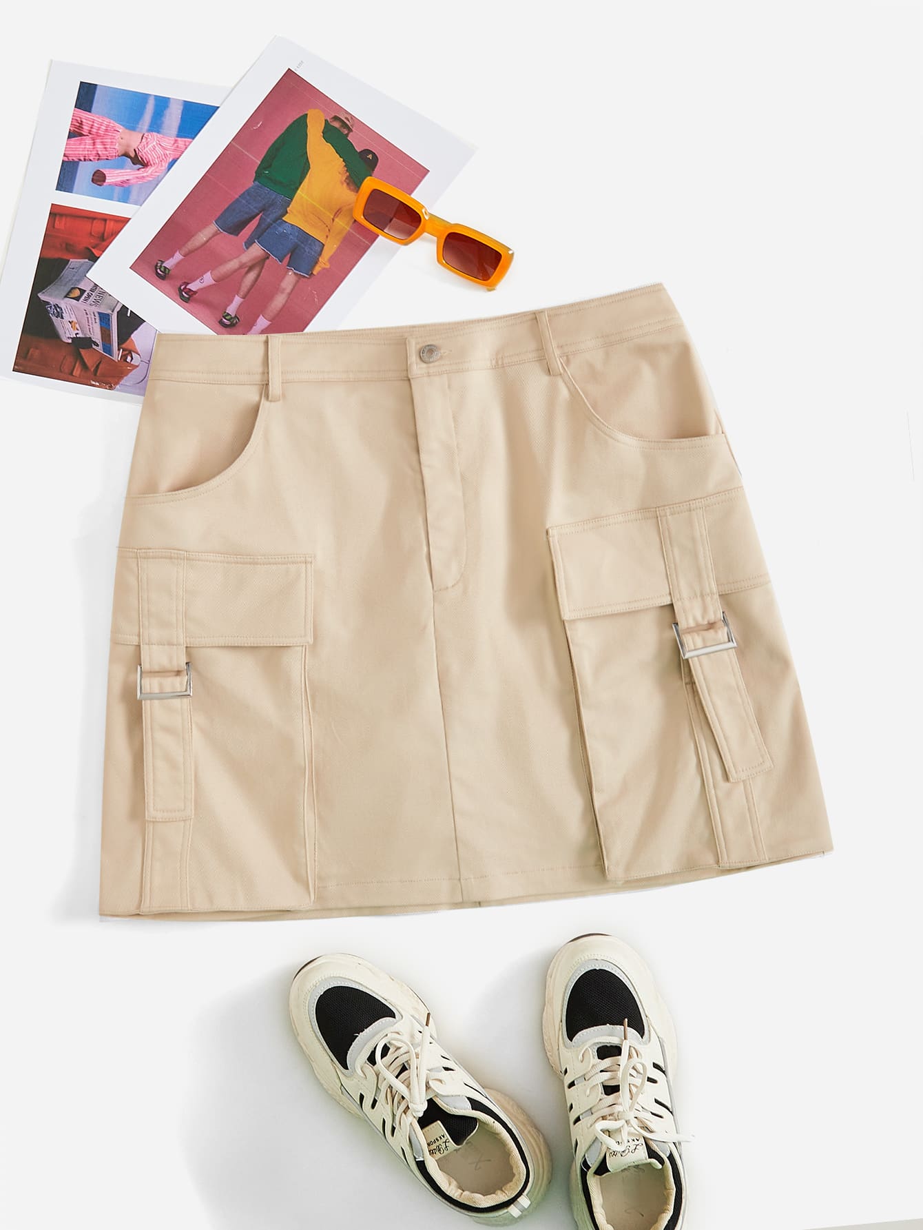 SHEIN EZwear 大碼翻蓋口袋工裝裙