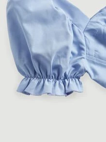 SHEIN MOD 雞心領口泡泡袖短款上衣和半身裙 - 淺藍色 - 查看 4