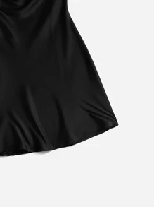 SHEIN Unity Draped Collar Open Back Satin Cami Dress - Black - View 3