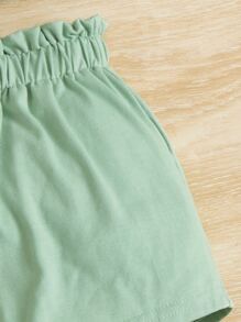SHEIN 嬰兒女孩純色休閒彈性腰身2件套裝，適合夏季假期 - 薄荷綠 - 查看 3
