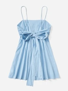 SHEIN VCAY Đầm Lộ Lưng Xù Buộc lại màu trơn Giải trí - Màu xanh lam - Xem 2