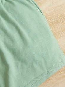 SHEIN 嬰兒女孩純色休閒彈性腰身2件套裝，適合夏季假期 - 薄荷綠 - 查看 5