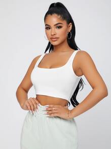 SHEIN SXY Solid Crop Tank Top - White - View 1