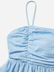 SHEIN VCAY Đầm Lộ Lưng Xù Buộc lại màu trơn Giải trí - Màu xanh lam - Xem 3