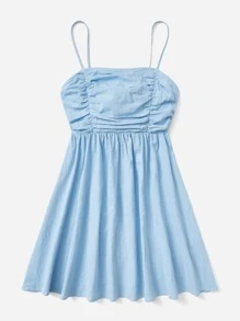 SHEIN VCAY Đầm Lộ Lưng Xù Buộc lại màu trơn Giải trí - Màu xanh lam - Xem 4