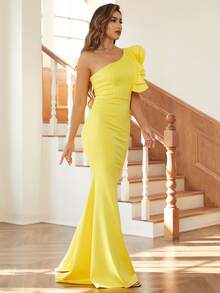 Missord Đầm Xù màu trơn Thanh lịch - Màu vàng - Xem 3