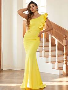 Missord Đầm Xù màu trơn Thanh lịch - Màu vàng - Xem 5