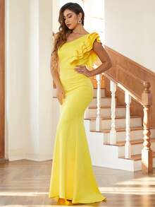 Missord Đầm Xù màu trơn Thanh lịch - Màu vàng - Xem 7