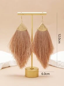 1 Pair Bohemian Style Holiday Khaki Green Blue White Orange Lotus Pink Light Blue Triangle Handmade Tassel Earrings, Minimalist & Fashionable For Daily Wear