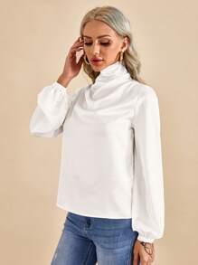 SHEIN BIZwear Tay áo Đèn lồng Xa ten Áo Trang phục làm việc - trắng - Xem 6