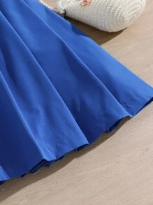 SHEIN Girls Solid Tee & Pleated Pinafore Skirt - Blue and White - View 5