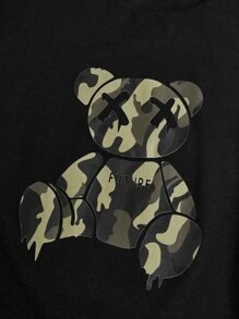 Manfinity VCAY Men Bear Print Tee & Camo Print Drawstring Waist Shorts - Black - View 3