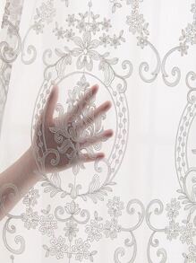 1pc Polyamide Sheer Panel Curtain, Modernist Floral Embroidered Light Filtering Privacy Sheer Curtain For Home - White - View 6