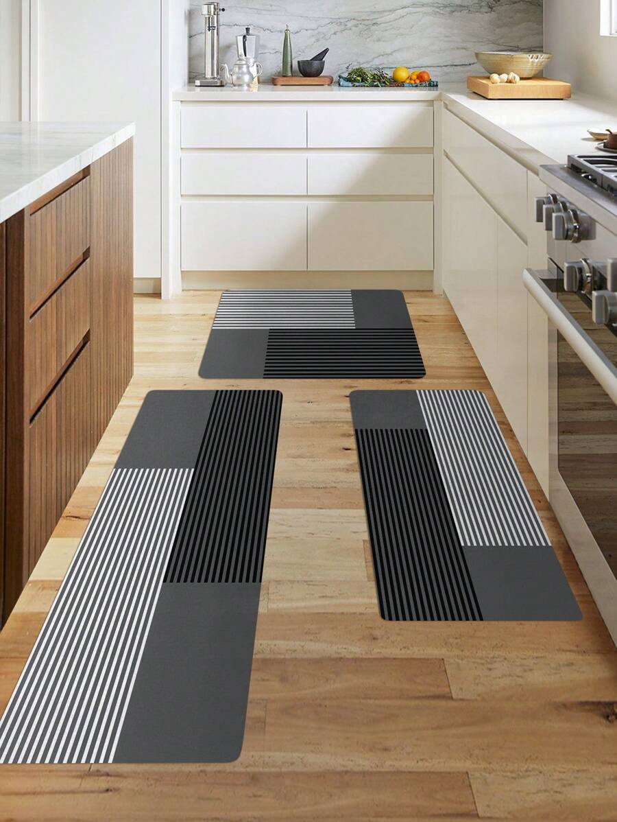 1pc Minimalist Stripe Printed Anti-skid Kitchen Floor Mat - Multicolor - View 1