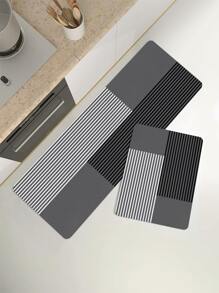 1pc Minimalist Stripe Printed Anti-skid Kitchen Floor Mat - Multicolor - View 3