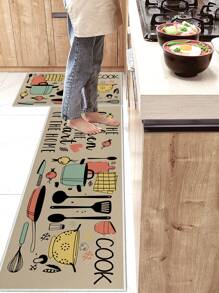 1pc Pot & Letter Graphic Door Mat, Modern Polyester Non Slip Indoor Outdoor Rug For Home - Multicolor - View 1