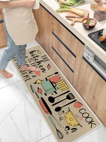 1pc Pot & Letter Graphic Door Mat, Modern Polyester Non Slip Indoor Outdoor Rug For Home - Multicolor - View 3