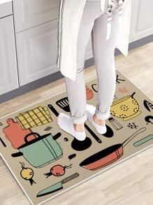 1pc Pot & Letter Graphic Door Mat, Modern Polyester Non Slip Indoor Outdoor Rug For Home - Multicolor - View 5